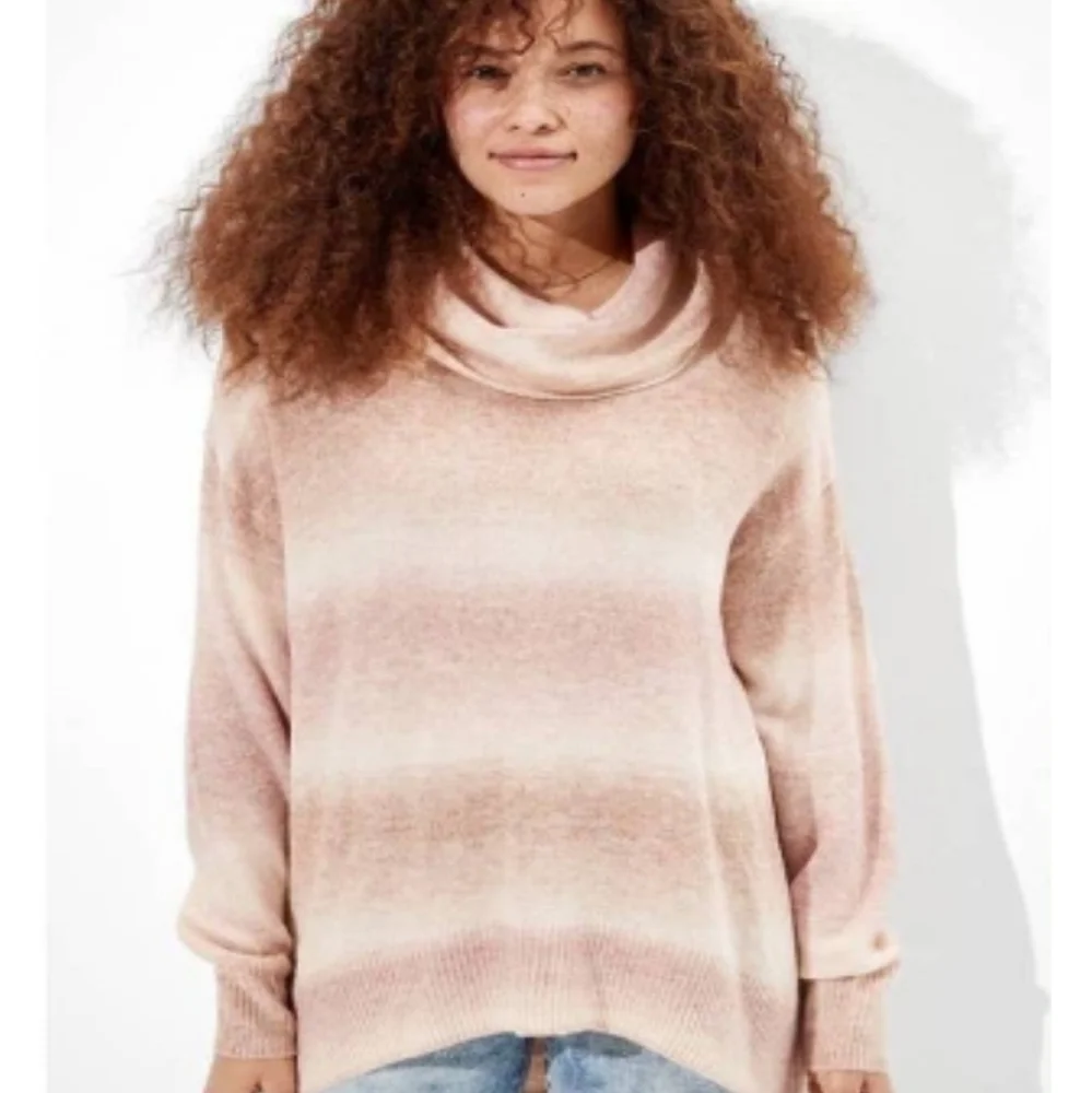 American Eagle Brown/Tan/Pink Ombre Striped Super Soft Cowl Neck Sweater S NWT - Picture 1 of 8